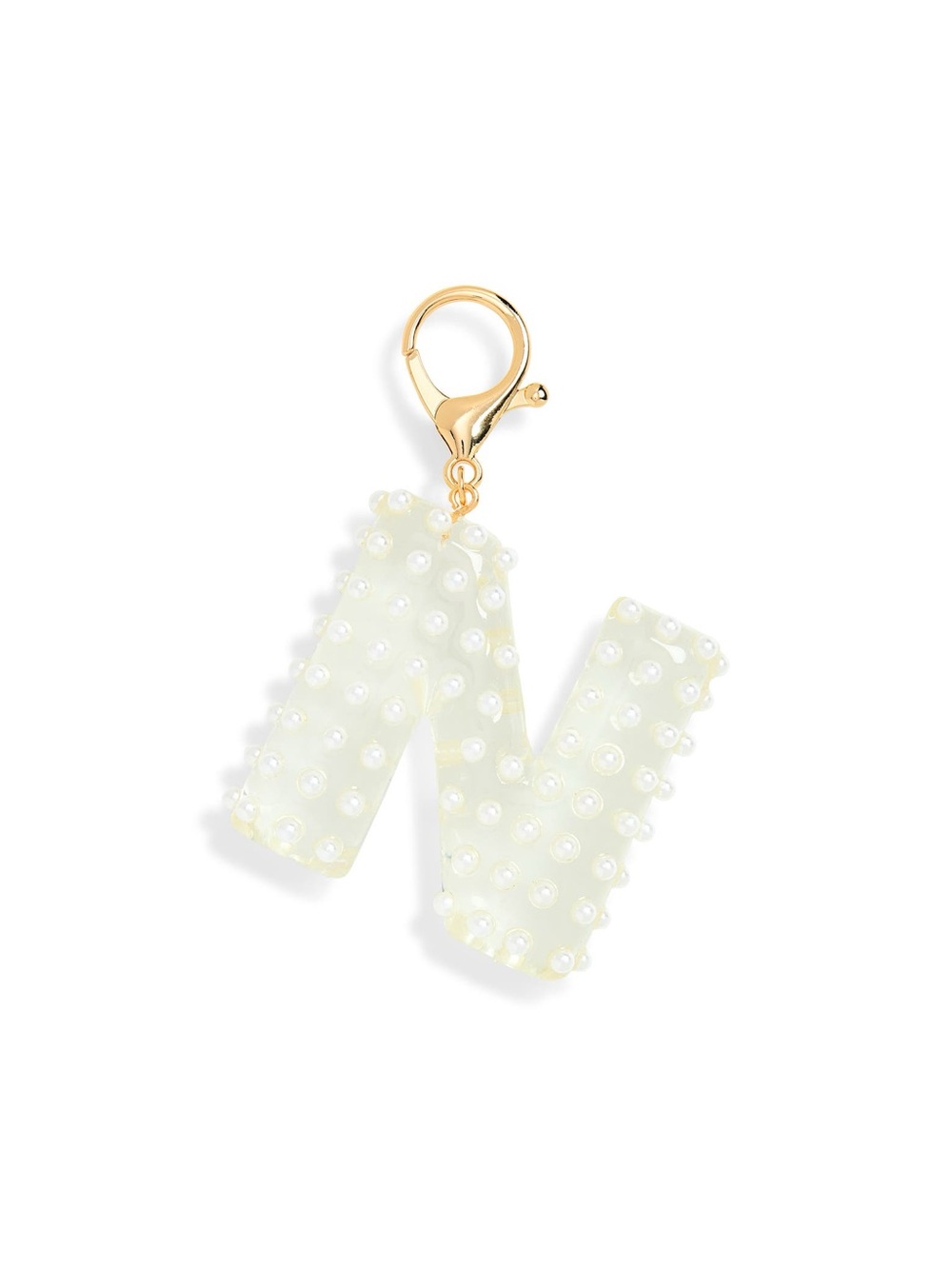 LEITH Pearl-Embellished Letter N Keychain Charm - White
